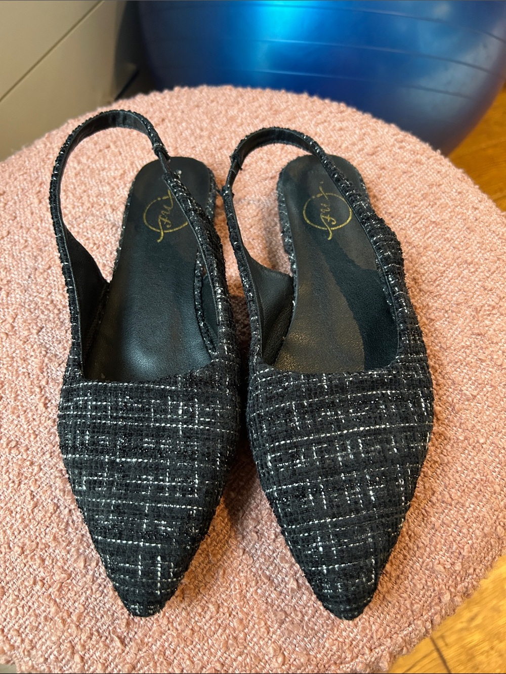 Frye Black Tweed Pointed Slingback Flats